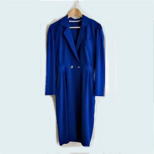 Vintage MS CLAUS Double Breasted Maxi Blue Dress Sz 6